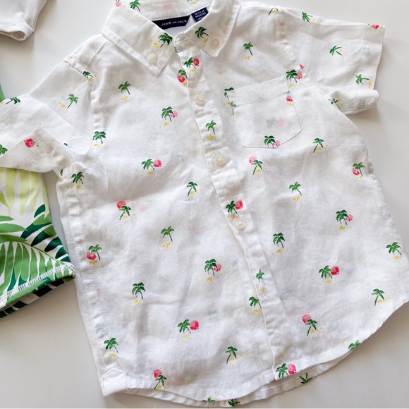 Janie & Jack Tropical Palm Rash Guard One Piece + Linen Shirt Set Baby Boy 18-24 - Picture 2 of 6